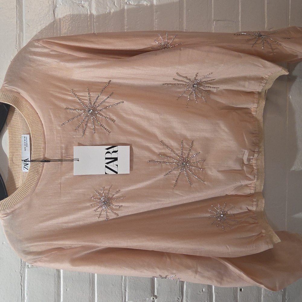 Zara Blush Pink Embellished Starburst Long Sleeve Top